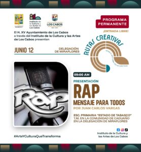 programa Rutas Creativas en dónde en esta ocasión tendremos la presentación de “Rap, mensaje para todos” por Juan Carlos Vargas