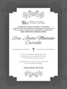 Presidente Arq. Christian Agúndez Gómez, reciba nuestra más sincera solidaridad por el fallecimiento de su abuela