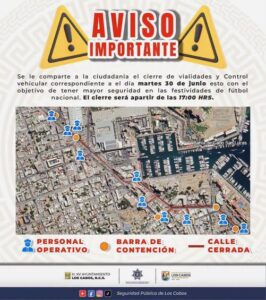 Operativo de seguridad y vialidad en Cabo San Lucas por partido de la Selección Nacional