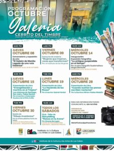 Cartelera cultural de octubre en la Galería Cerrito del Timbre Los Cabos
