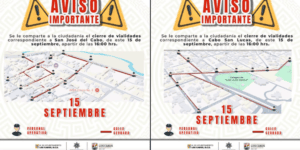 Cierre de vialidades en Los Cabos por Fiestas Patrias este 15 de septiembre
