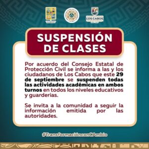 Suspensión de clases en Los Cabos este 29 de septiembre
