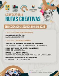 Resultados de la convocatoria Rutas Creativas 2026 en Los Cabos